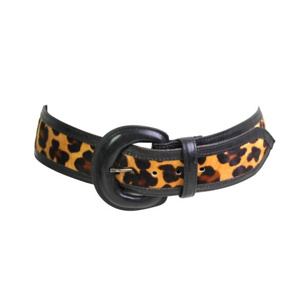 Avignon BLACK LEATHER PONY HAIR ANIMAL PRINT 1 7/8"Wd DRESS CASUAL BELT Sz M(52D - Picture 1 of 14